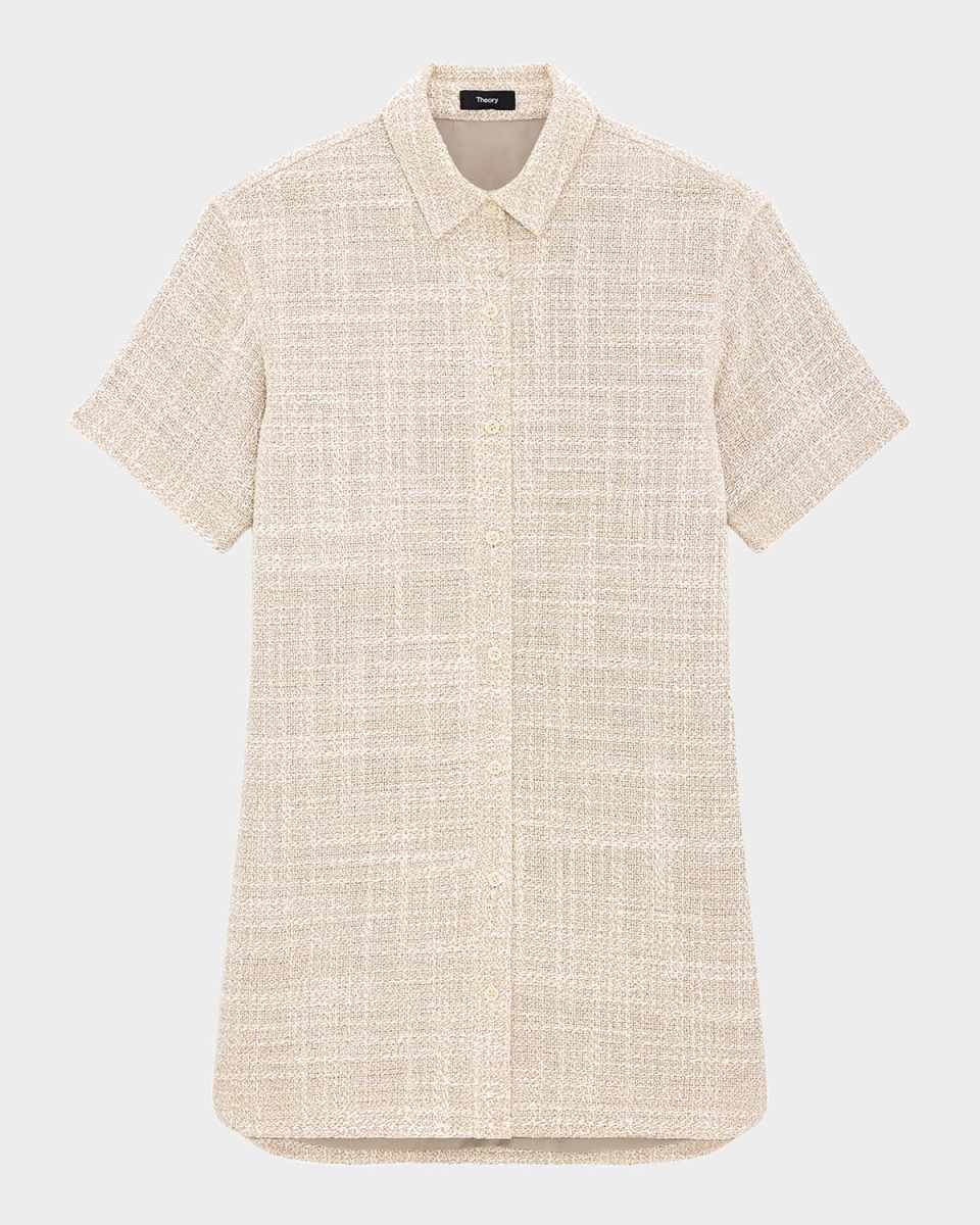 Short-Sleeve Tweed Shirtdress